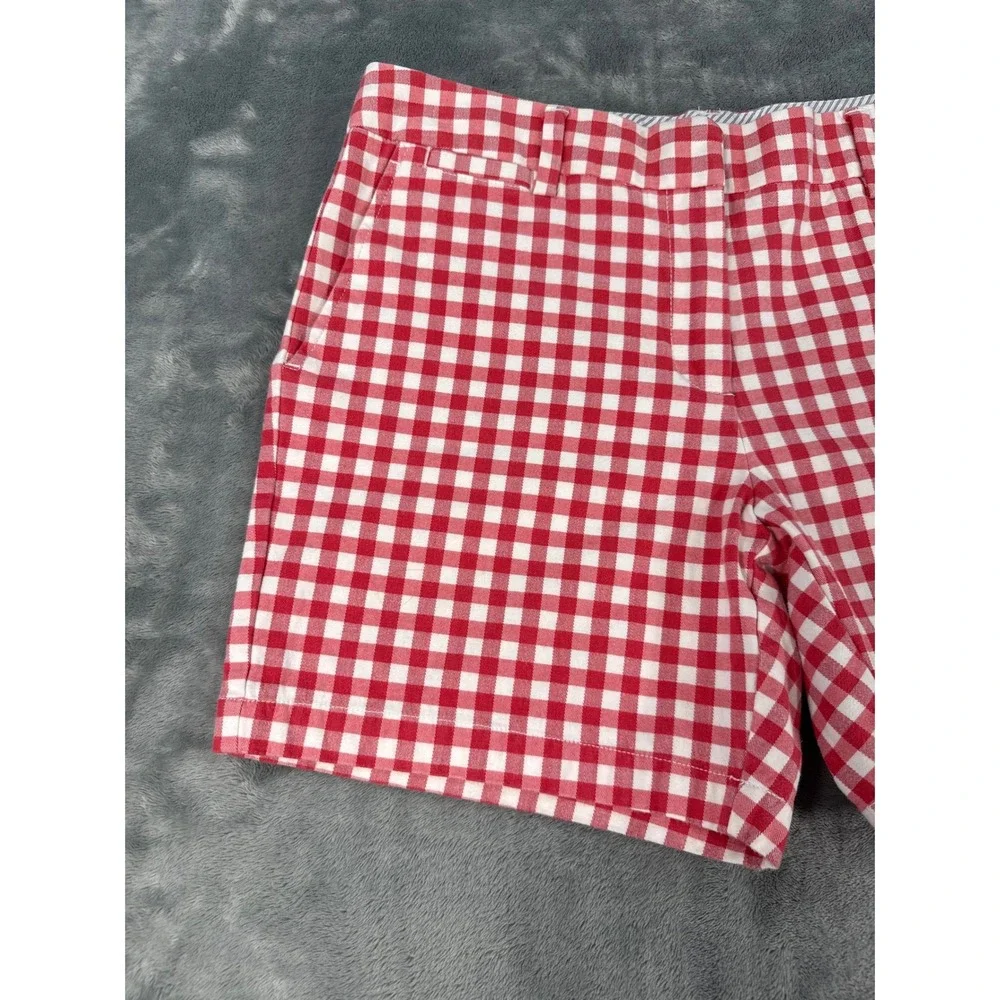 Lands End Red White Gingham‎ Shorts 10P Mid Rise Stretch 10